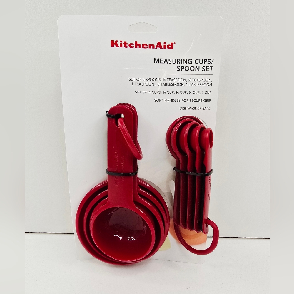 KitchenAid Measuring Cups and Spoon Set Red and Black Colorway Dishwasher Safe